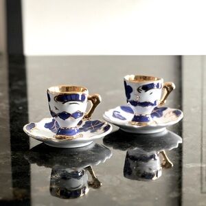 VINTAGE Miniature 2” Demitasse Cup and Saucer Duca Di Bavaria 🇮🇹 Blue and Gold